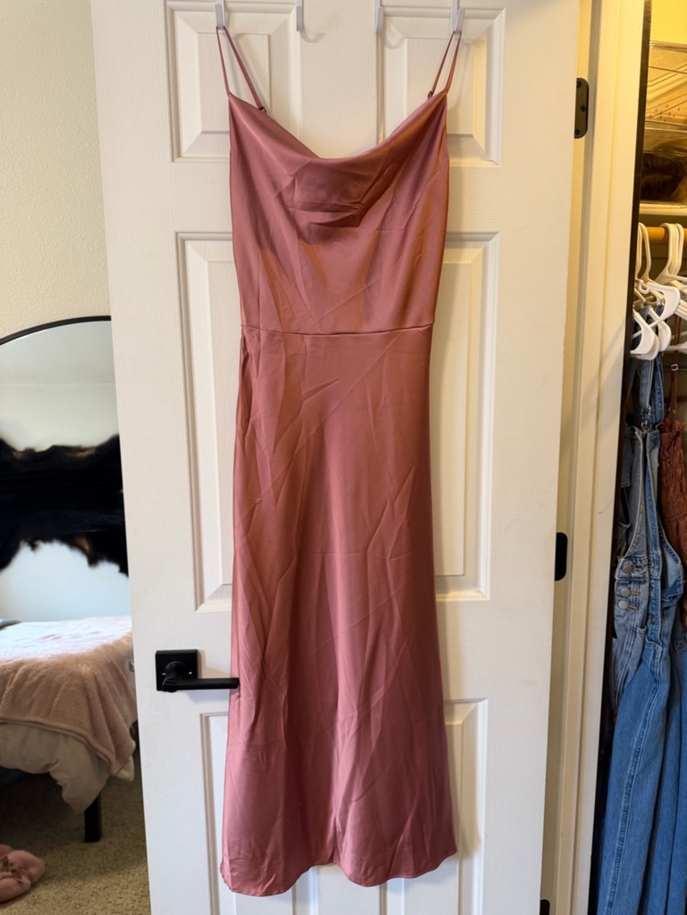 SHEIN Dusty Rose Cowl Neck Satin Maxi Slip Dress